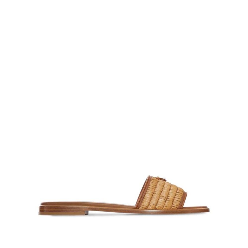 Leather Slides With Crochet Details Women